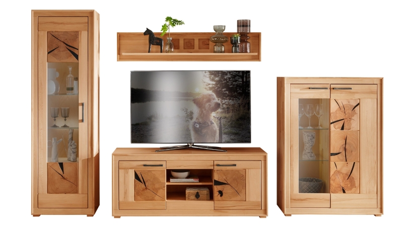 Wohnwand Kernbuche massiv geölt 317 cm - LUIS 