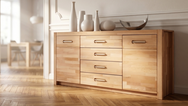 Sideboard mit 4 Schubladen Kernbuche massiv geölt 163 cm - FENJA