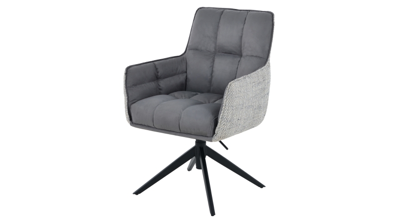 Armlehnstuhl grau Drehstuhl Alcantara-Leder Webstoff - POMBA 