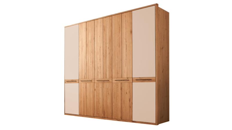 Kleiderschrank 256 cm Wildeiche geölt teilmassiv 5-türig - VEGARD