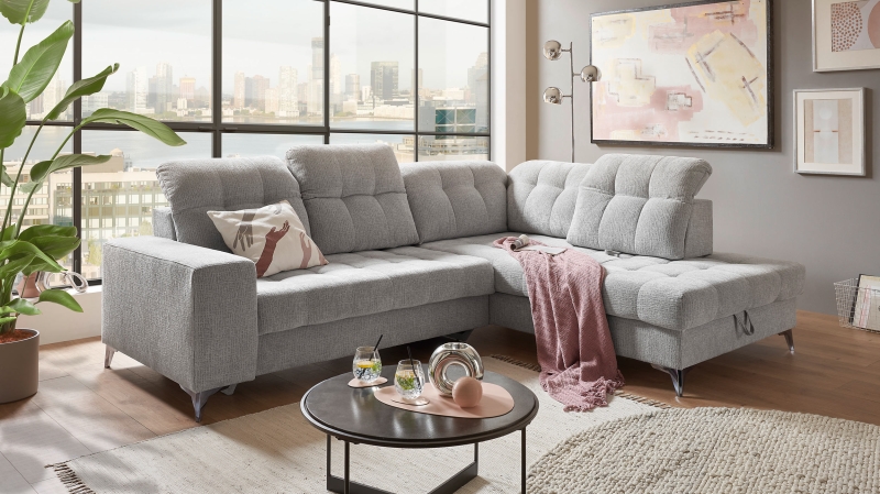 Ecksofa mit Bettkasten - grau - 289 cm - VARADERO