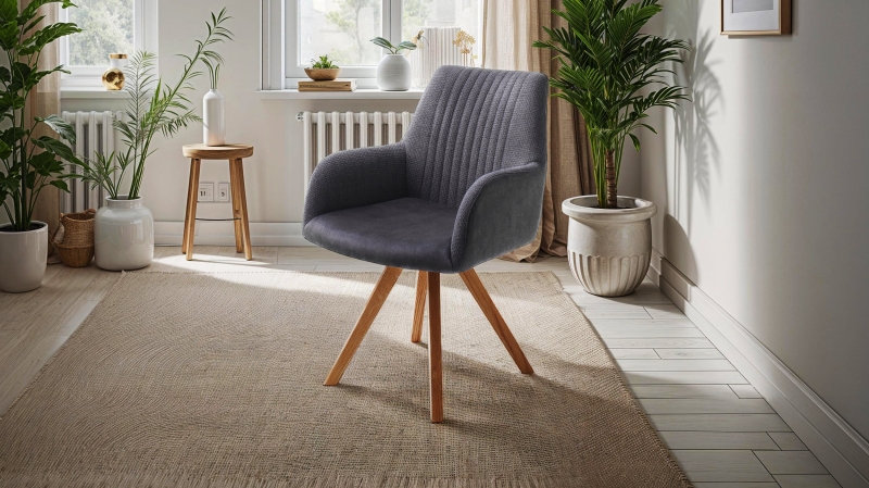 Armlehnstuhl anthrazit Drehstuhl Samt - Webstoff - OKLAHOMA