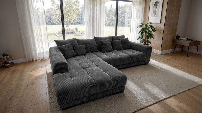 Ecksofa Cord grau 300 x 215 cm - OT links - ARTEMIS