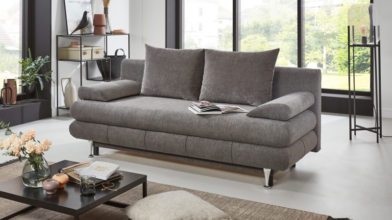 Schlafsofa taupe Bettkasten ausziehbar Federkern 196 cm - BENFELD