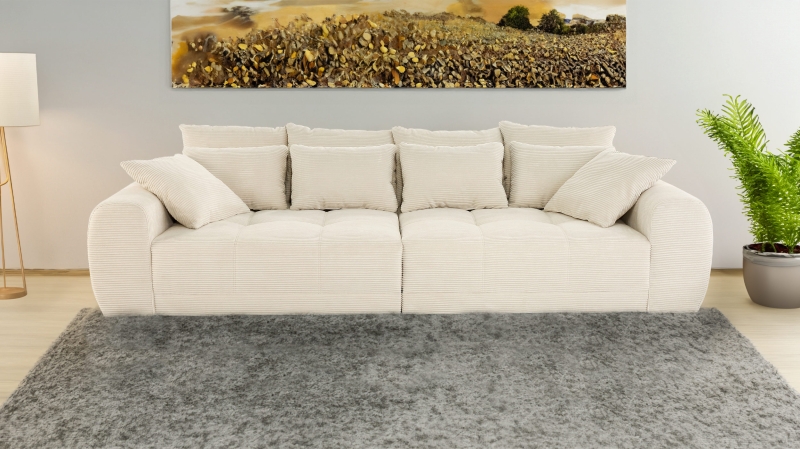 Big Sofa Cord beige - 308 cm Federkernpolsterung - JANNI