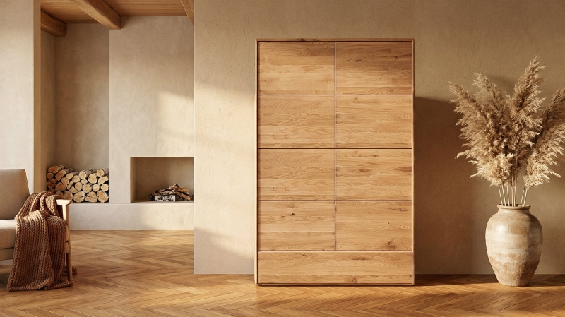 Highboard mit Schublade Wildeiche massiv geölt 100 cm - SKOV 