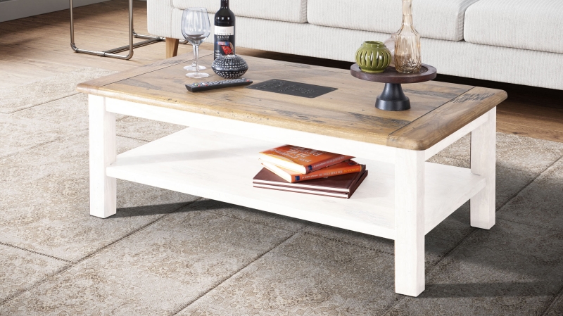 Couchtisch Massivholz weiß Mango 118 x 70 cm - EMANUEL 