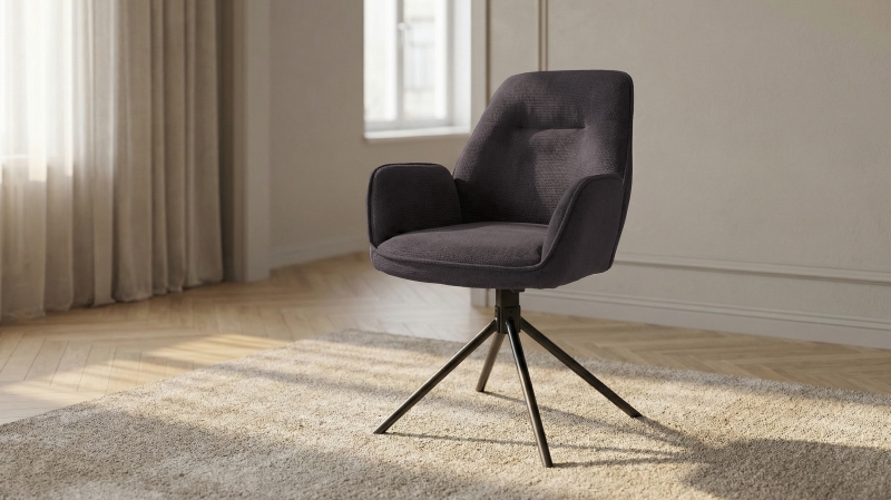 Armlehnstuhl anthrazit Drehstuhl Chenille Optik - MALITA