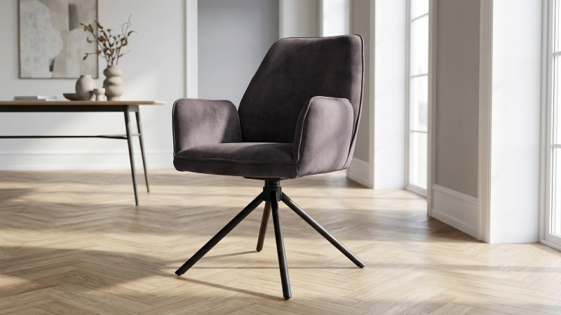 Armlehnstuhl anthrazit Velours Optik Drehstuhl - OTTAWA