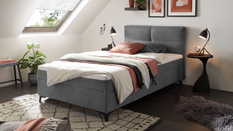 Boxbett Cord grau 120 x 200 cm mit Bettkasten - ANDON