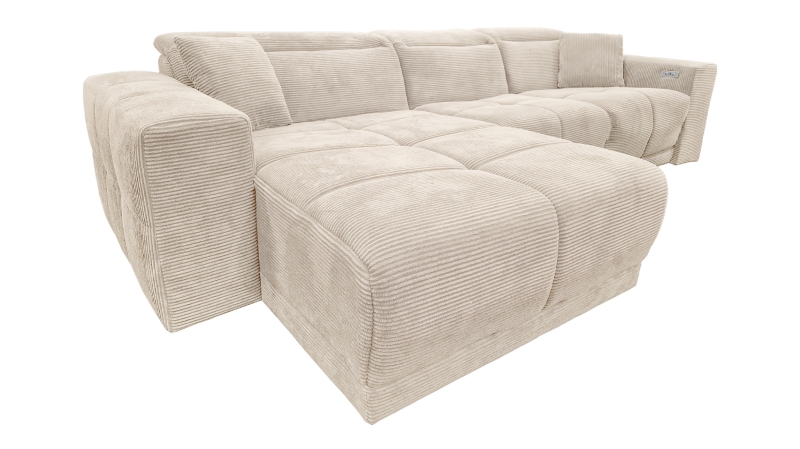 Ecksofa Cord beige 302 x 167 cm mit Relaxfunktion - OT links - TONI