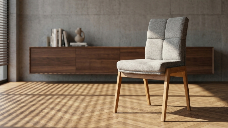 Polsterstuhl grau - Stuhlbeine in Wildeiche massiv geölt - LAUREN