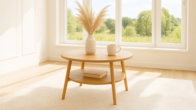 Couchtisch Wildeiche massiv geölt rund 80 x 80 cm - STELLA