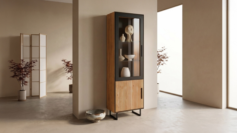 Vitrine Eiche teilmassiv geölt mit Glastür 54 cm - BELLA