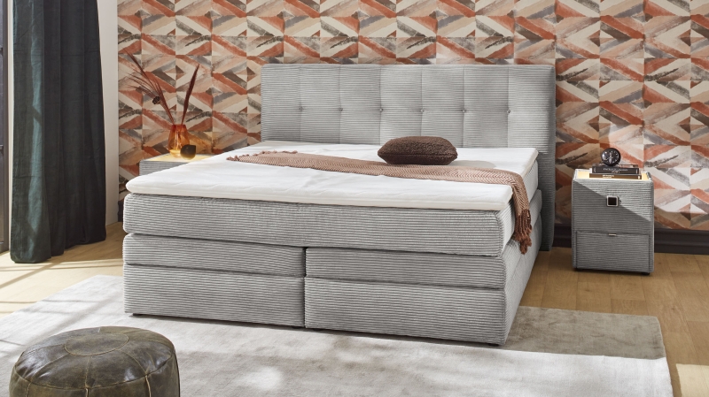 Boxspringbett Cord hellgrau 180 x 200 cm mit Bettkasten - AMY