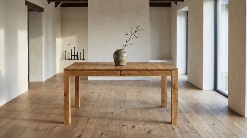 Esstisch 140 (180-220 cm) x 90 cm ausziehbar Wildeiche massiv geölt - TAVERO 