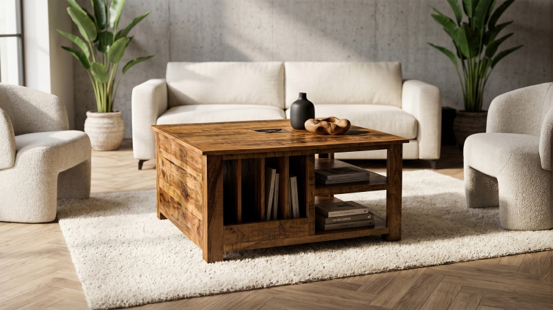 Couchtisch Akazie massiv lackiert 90 cm - montiert - ACANO