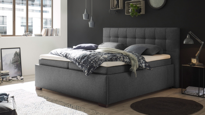 Boxbett 180 x 200 cm mit Bettkasten grau Stoffbezug - ARTOS