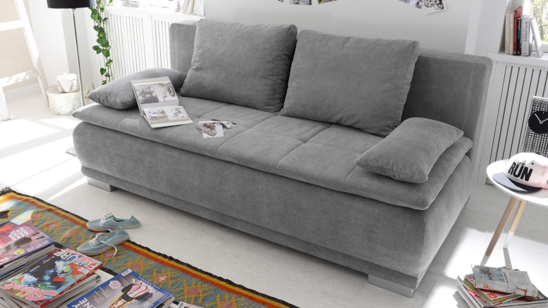 Schlafsofa grau mit Bettkasten Dauerschläfer Federkern 208 cm - LUIGI