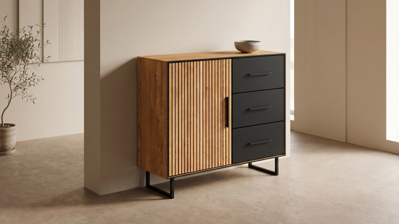 Kommode mit 3 Schubladen Eiche massiv geölt 108 x 40 cm - BELLA