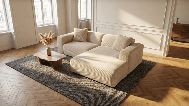 Ecksofa Cord creme 256 x 174 cm - TOMMY
