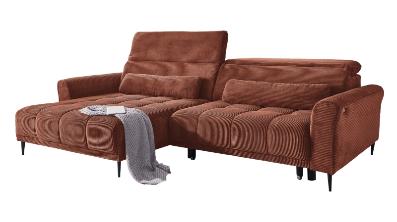 Ecksofa Cord rost ausziehbar - Sitztiefenverstellung 277 cm - OT links - LOGAN
