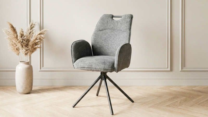 Armlehnstuhl dunkelgrau Drehstuhl - Webstoff Bezug - CARINA 