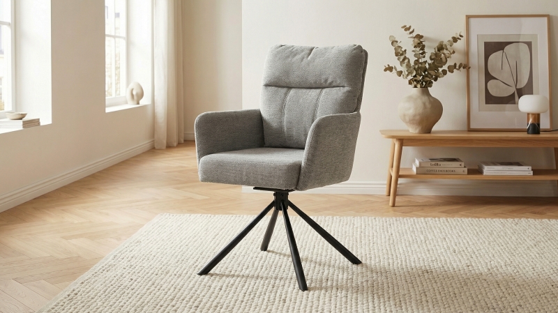 Armlehnstuhl grau Drehstuhl Chenille Optik - UTICA