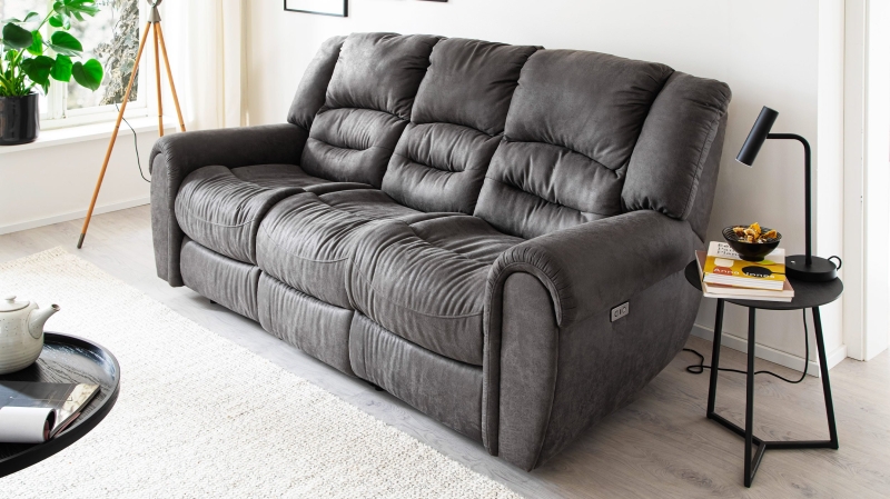 Einzelsofa 3-Sitzer grau 203 cm - Relaxfunktion - PABLO