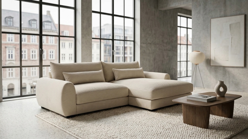 Ecksofa creme Cord 265 x 180 cm OT rechts - MARK