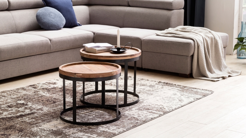 Couchtisch 2er-Set Akazie massiv lackiert - 53 cm - 48 cm - TAVA