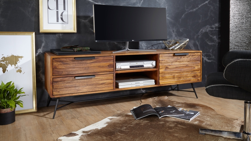 TV-Lowboard Sheeshamholz massiv gebeizt 160 cm - ASKJA 