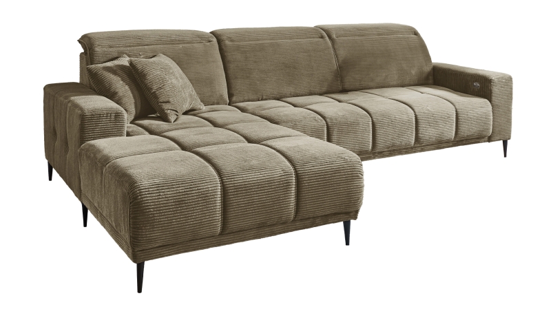 Ecksofa Cord grün ausziehbar - Sitztiefenverstellung 286 cm - OT links - MARISOL
