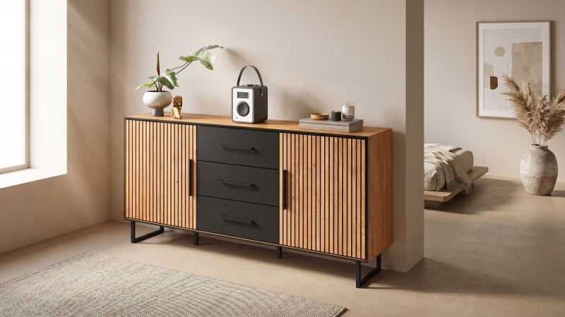Sideboard Eiche massiv mit 3 Schubladen  163 cm - BELLA