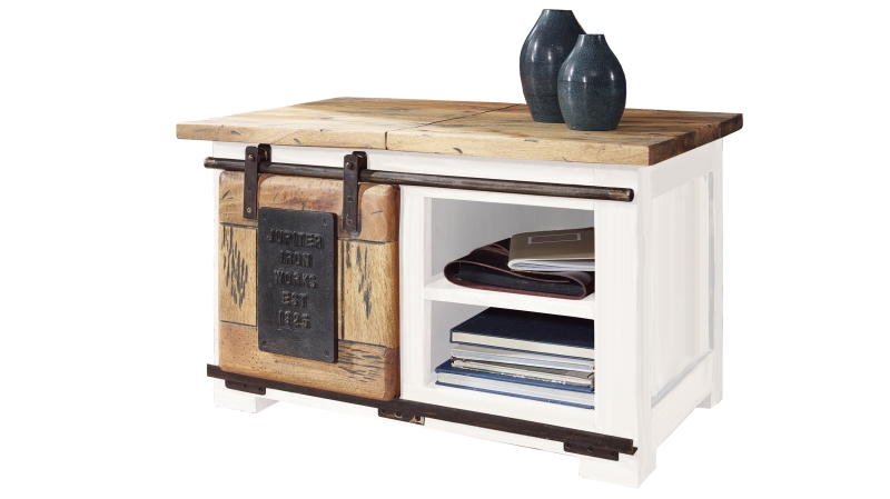 Couchtisch Rolltür Massivholz weiß Mango 76 x 51 cm - EMANUEL