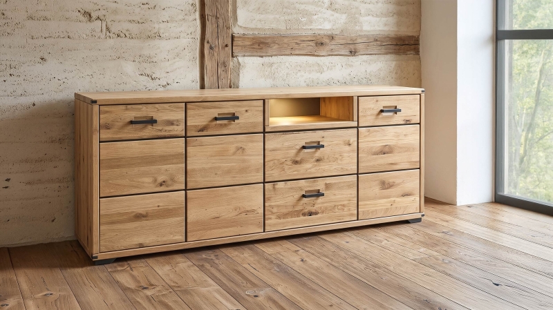 Sideboard mit Beleuchtung - Wildeiche massiv - 219 cm - CATANIA