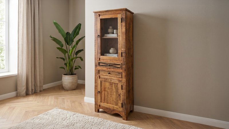 Vitrine mit Glastür Akazie massiv lackiert montiert 60 cm - ACANO
