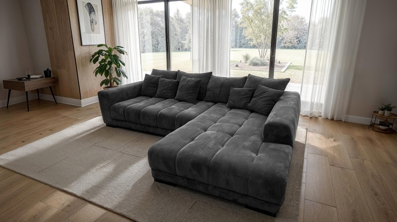 Ecksofa Cord grau 300 x 215 cm - OT rechts - ARTEMIS