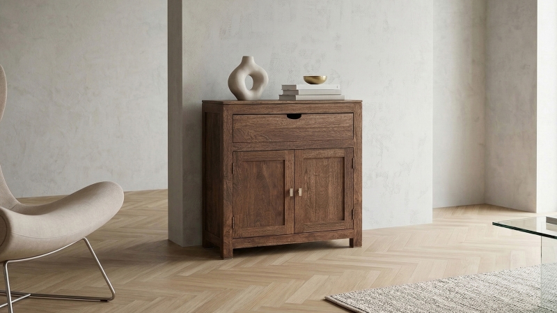 Kommode 90 cm Mango massiv gebeizt - montiert - MANGALA