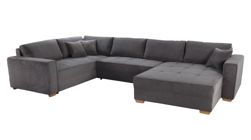 Wohnlandschaft Schlaffunktion Cord grau Bettkasten 379 cm - ALBA