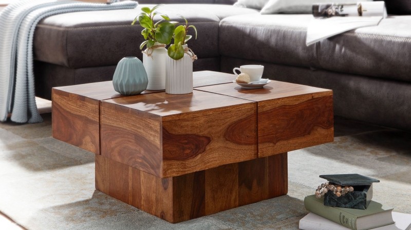 Couchtisch Sheesham massiv gebeizt 58 x 30 cm - ELIN