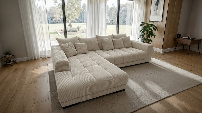 Ecksofa Cord beige 300 x 215 cm - OT links - ARTEMIS
