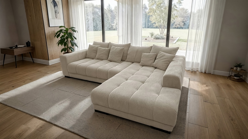 Ecksofa Cord beige 300 x 215 cm - OT rechts - ARTEMIS