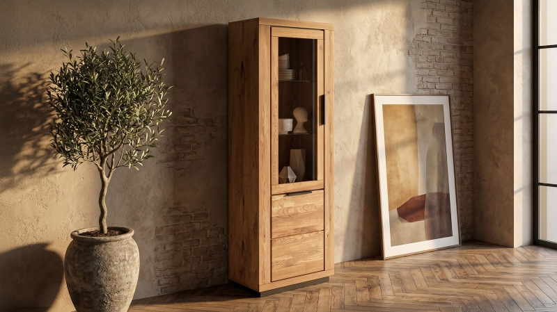 Vitrine Wildeiche teilmassiv geölt mit Glastür 72 cm - GRENO