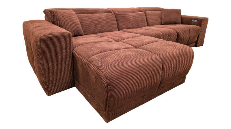 Ecksofa Cord rost 302 x 167 cm mit Relaxfunktion - OT links - TONI