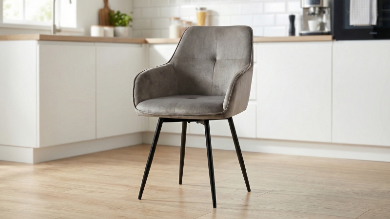 Armlehnstuhl grau Esszimmerstuhl - Samt Bezug - ALMA