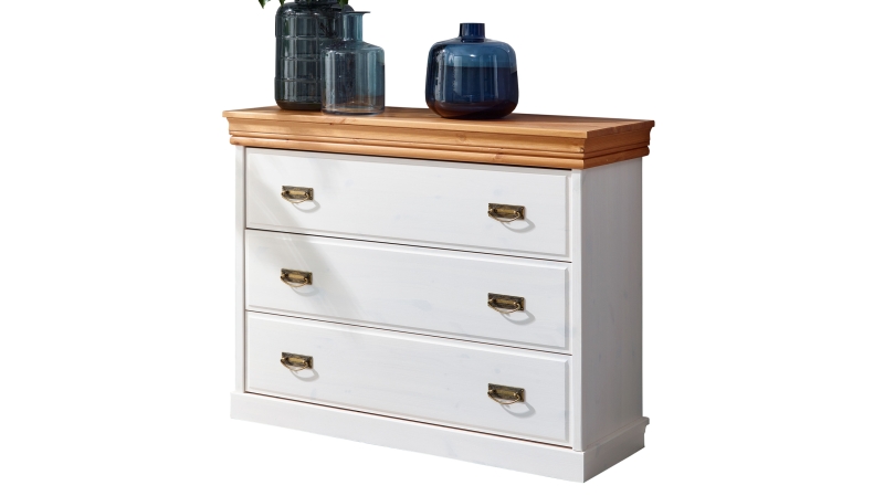 Kommode Kiefer massiv weiß gewachst 107 cm - MATILDA