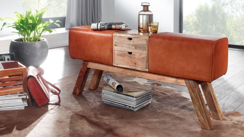 Sitzbank mit Schubladen 120 cm Mangoholz lackiert - TUVA