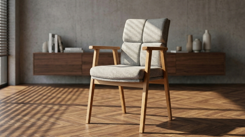 Polsterstuhl mit Armlehnen grau - Wildeiche massiv geölt - LAURENA