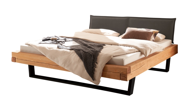 Balkenbett 140 cm Kiefer massiv Polsterkopfteil - U-Gestell - NORDEN